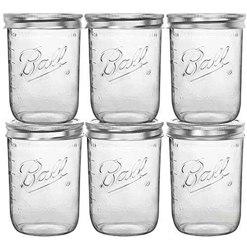 Bedoo Ball Wide Mouth Mason Jars 16 oz with Lids and Bands 6 PACK, Half Quart Mason Jars with Airtight Lids , Clear Glass Canning Mason Jars -Set of 6- -Wide Mouth-
