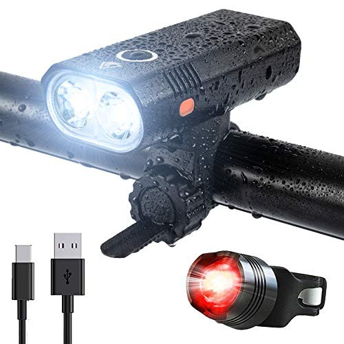 USB Rechargeable 2 LED Bike Lights Set, Super Bright Front and Back Rear Bicycle Light Combo, IPX5 Waterproof 800LM Cycling Light, Mountain Road Helmet Cycle Headlight and Taillight Set -5 Modes- USB Rechargeable 2 LED Bike Lights Set, Super Bright Front and Back Rear Bicycle Light Combo, IPX5 Waterproof 800LM Cycling Light, Mountain Road Helmet Cycle Headlight and Taillight Set -5 Modes-