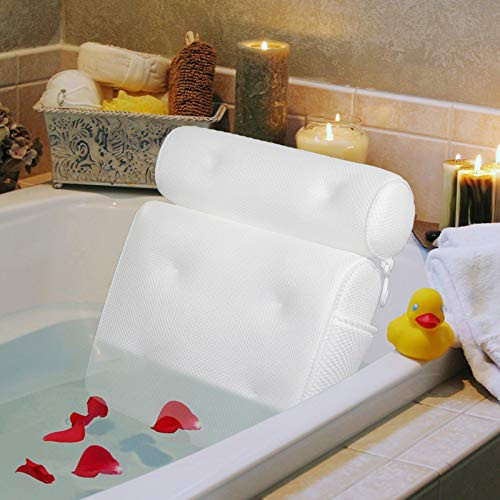 Vessgra Bath Pillow, Ergonomic Bathtub Spa Pillow with Side Pocket for Accessories, Luxury Extra Large Bath Pillow Support Head, Neck, Shoulder, Back for All Bathtub, Hot Tub, Jacuzzi, Home Spa