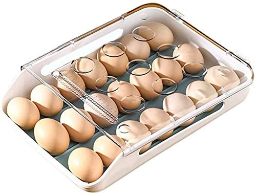 Auto Scrolling Egg Holder for Refrigerator, Auto Scrolling Egg Storage Box, Can Hold Up 21 Eggs, Automatic Sliding Antislip Kitchen Egg Container -Blue-