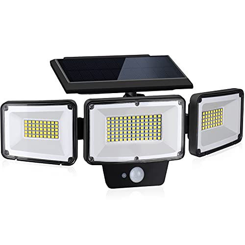 Solar Lights Outdoor Motion Sensor, PARTPHONER 3 Adjustable Heads Security Lights, 181 LED Flood Light Motion Spotlight IP65 Waterproof Solar Landscape Light for Porch Garage Yard Patio, 1 Pack