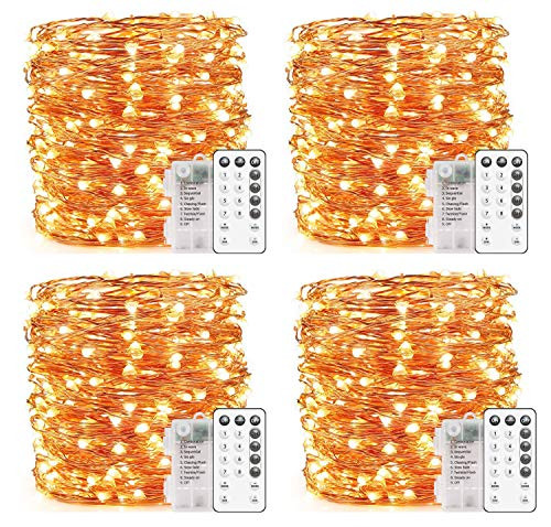 YOEEN 4 Pack 20Ft 60 LED Fairy String Lights Battery Operated Christmas Lights with 8 Modes Remote Control Timer Waterproof Copper Wire Twinkle Lights for Bedroom Wedding Party Decor, Warm White