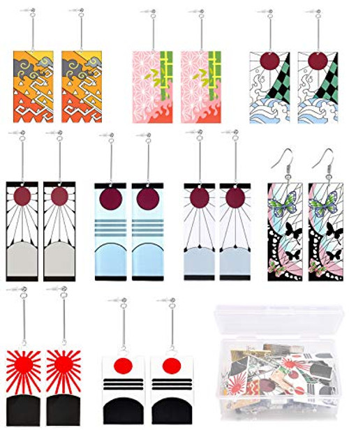 9 Pairs Anime Demon Slayer Tanjiro Earrings Butterfly Acrylic Drop Earrings Tsuyuri Kanawo Cosplay Accessory Prop for Women and Men