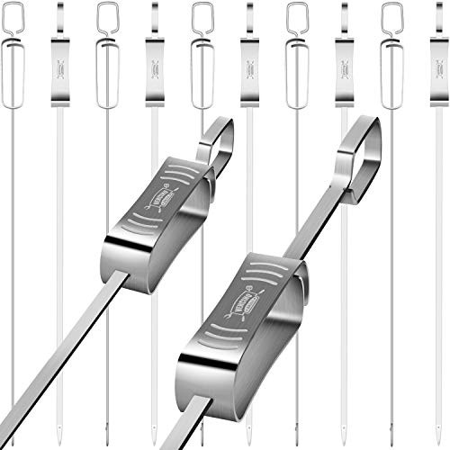 Metal Skewers for Grilling - 10PCS 17" Kabob Skewers for Grilling, Reusable Shish Kabob Skewers, Flat Blade BBQ Skewers with Slider, Stainless Steel Kebab Skewers, Heavy Duty Grilling Accessories