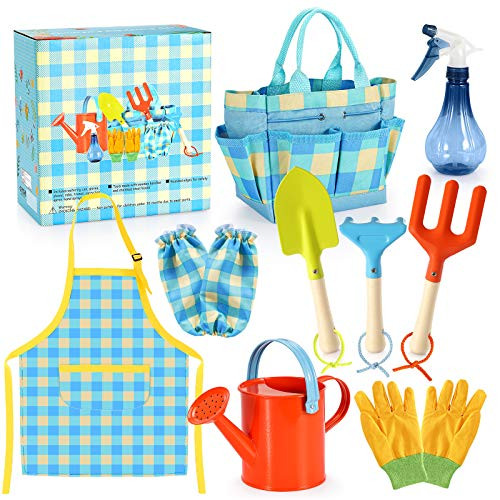 Kids Gardening Set - Kids Gardening Tools Set Colorful Children Garden Tools Fun STEM Toys with Watering Can, Gloves, Shovel, Rake, Trowel, Storage Bag, Apron, Sprayer - Gifts for Boys and Girls