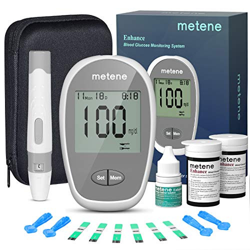 Metene Enhance Blood Glucose Monitor Kit, 100 Glucometer Strips, 100 Lancets, 1 Blood Sugar Monitor, Blood Sugar Test Kit with Strips and Lancets -Model- Enhance- Metene Enhance Blood Glucose Monitor Kit, 100 Glucometer Strips, 100 Lancets, 1 Blood Sugar Monitor, Blood Sugar Test Kit with Strips and Lancets -Model- Enhance-