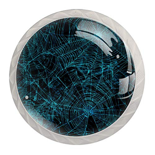 Dresser Knobs Kids Blue Spider Web Drawer Knobs Crystal Cabinet Knobs White Pull Knobs Glass Baby Knobs for Dresser Closet Chest 4pcs 1.38x1.10 in