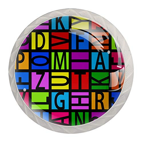 Dresser Knobs Kids Colorful Alphabet Drawer Knobs Crystal Cabinet Knobs White Pull Knobs Glass Baby Knobs for Dresser Closet Chest 4pcs 1.38x1.10 in