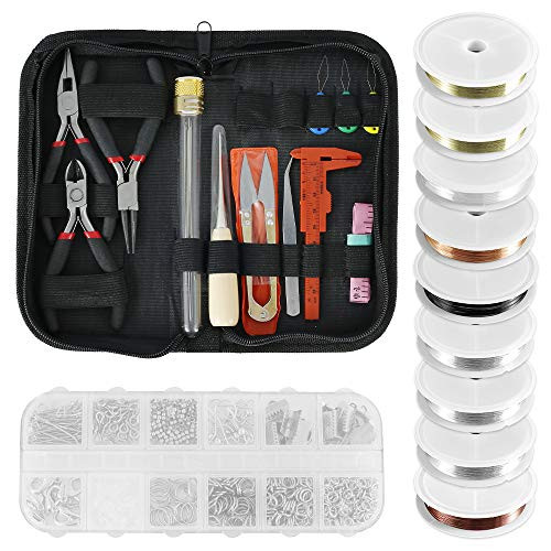 Willstar Jewelry Making Supplies Kit, Jewelry Wire Wrapping Pliers Cutters Beading Tools Jewelry Findings with Zipper Storage Case for Jewelry DIY Craft and Repair