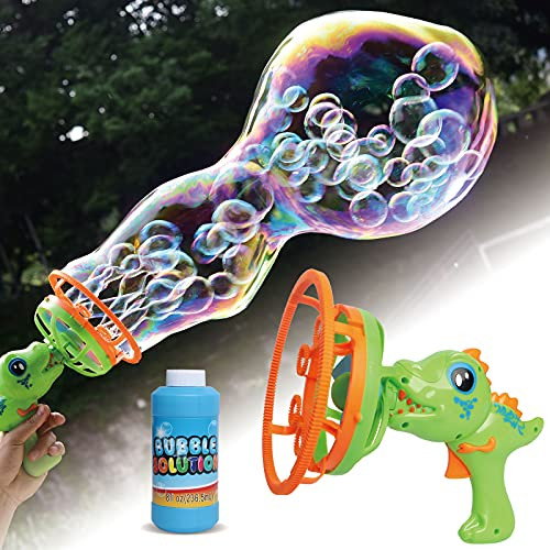 Happitry Bubble in Bubble Blower Machine for Toddlers Ages 3 4 5 6 Year Old, Dinosaur Bubble Maker for Kids Outdoor Play, Bubble Gun Blower for Kids with 8oz Bubble Solution, Gifts for Birthday
