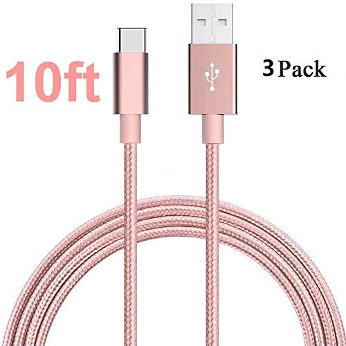 [3 pack 10ft] Asstar USB C Cable, Type C to USB A Sync & Charging Cable/Cord for ZTE Zmax Pro Z981/Oneplus Three / OnePlus 3T/HTC Bolt/Google Pixel/Pixel XL, Nexus 6p/5X,LG G5 - Rose Golden