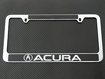 Acura license plate frame chrome metal, carbon fiber details, chrome text