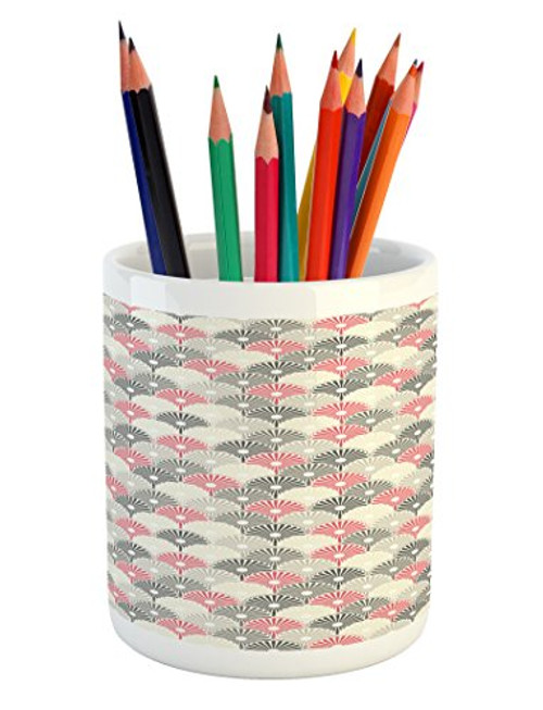 Lunarable Asian Pencil Pen Holder, Japanese Hand Fan in Abstract Style Soft Tone Graphic, Printed Ceramic Pencil Pen Holder for Desk Office Accessory, Beige Dark Taupe Pink Cream Lunarable Asian Pencil Pen Holder, Japanese Hand Fan in Abstract Style Soft Tone Graphic, Printed Ceramic Pencil Pen Holder for Desk Office Accessory, Beige Dark Taupe Pink Cream