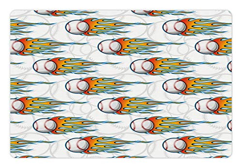 Lunarable Baseball Pet Mat for Food and Water, Continuous Flying Balls with Classic Design Sports Fans Themed Pattern, Non-Slip Rubber Mat for Dogs and Cats, 18" X 12", Multicolor