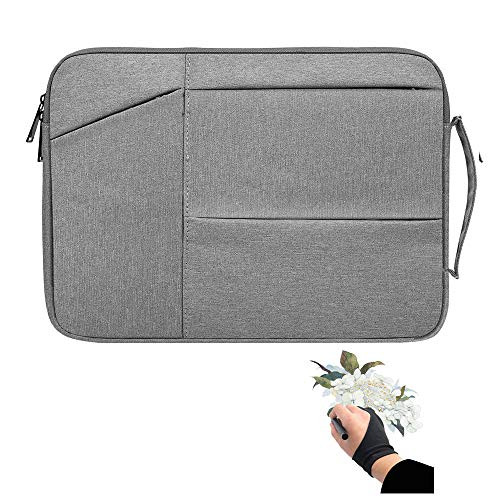 Drawing Tablet Case Carrying Bag with Artist Glove Graphics Tablet Sleeve Protective Bag for Huion H610 Pro, HS610, Xp-Pen Deco 01, Star 06, Ugee M708 and VEIKK A30, A50 -Light Gray-