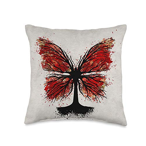 Creativemotions Butterfly Tree - Ink and Red Throw Pillow, 16x16, Multicolor