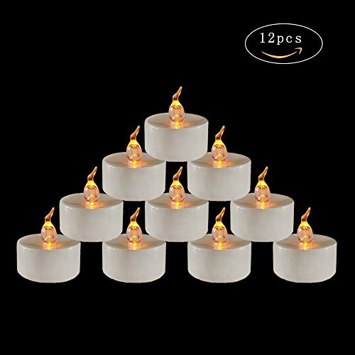 Frestree Flameless Candles Tealights, Flickering Votive Candles Battery Operated with Timer, Led Candles Bulk(Yellow 12 Pack)