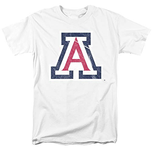 University of Arizona Official Distressed Primary Unisex Adult T Shirt, White, Large University of Arizona Official Distressed Primary Unisex Adult T Shirt, White, Large