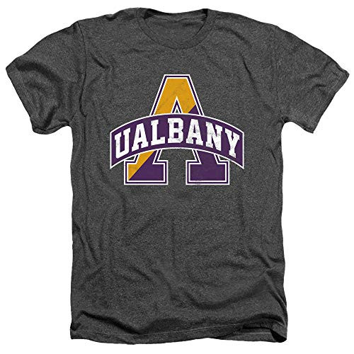 University at Albany Official Distressed Primary Unisex Adult Heather T Shirt, Charcoal Heather, Medium University at Albany Official Distressed Primary Unisex Adult Heather T Shirt, Charcoal Heather, Medium
