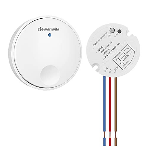 DEWENWILS Wireless Lights Switch Kit, No Wire Light Remote Control Switch Kit, Self-Powered Wall Switch, No WiFi Remote Control Lighting Fixture for Lights, Fans, Lamps, 100 Ft RF Range, Programmable