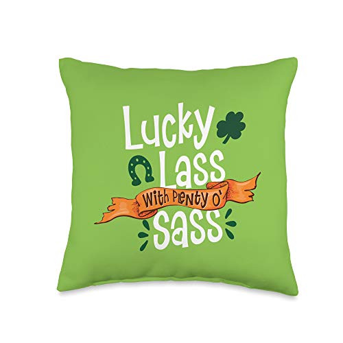 St Patrick's Day Lucky Ink Lucky Lass With Plenty o' Sass St. Patricks Day Throw Pillow, 16x16, Multicolor