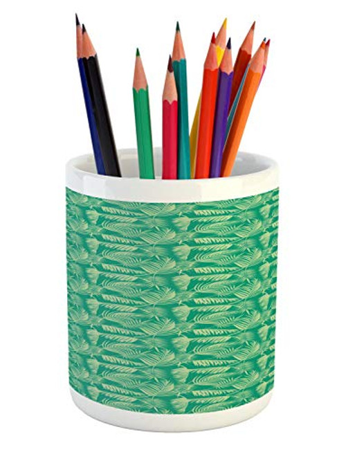 Ambesonne Tropical Pencil Pen Holder, Exotic Fan Palm Leaves Foliage Plants Hawaiian Rainforest Jungle Design, Ceramic Pencil Holder for Desk Office Accessory, 3.6" X 3.2", Sea Green Pale Green Ambesonne Tropical Pencil Pen Holder, Exotic Fan Palm Leaves Foliage Plants Hawaiian Rainforest Jungle Design, Ceramic Pencil Holder for Desk Office Accessory, 3.6" X 3.2", Sea Green Pale Green