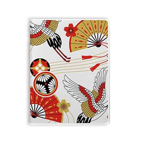 Crane Folding Fan Sakura Pattern Notebook Gum Cover Diary Soft Cover Journal