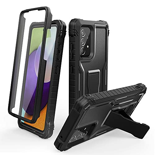 FITO Samsung Galaxy A52 Case, Dual Layer Shockproof Heavy Duty Case for Samsung A52 5G Phone with Screen Protector, Built-in Kickstand -Black-