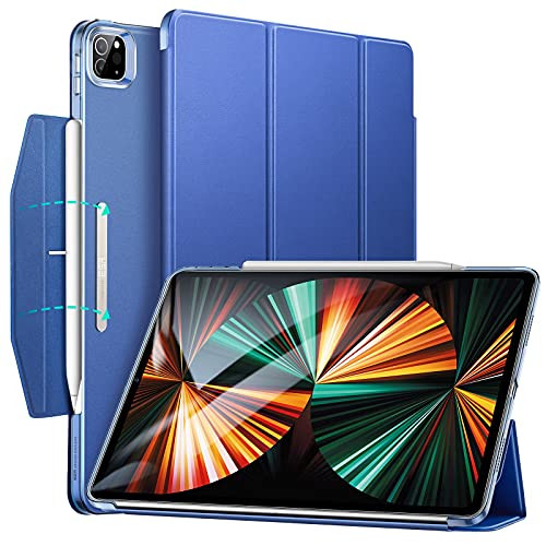 ESR Trifold Case Compatible with iPad Pro 12.9 Inch 2021 -5th Generation-, Translucent Stand Case with Clasp, Auto Sleep and Wake, Pencil 2 Wireless Charging, Ascend Series, Blue