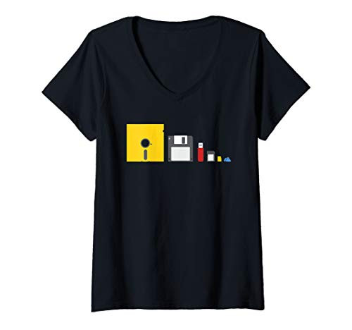 Womens Storage Technology Evolution Funny IT Admin Computer Geek V-Neck T-Shirt