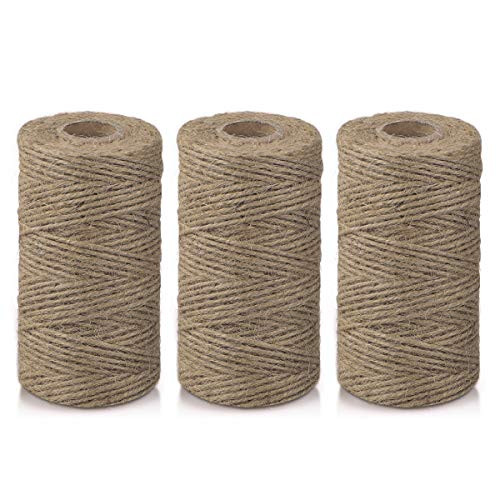 SanGlory Natural Jute Twine String,3Pcsx328 Feet Arts Crafts Gift Twine 3Ply Jute String Rope 2mm Heavy Duty Industrial Packing String for Christmas,Festive,Gardening Applications and DIY Decoration