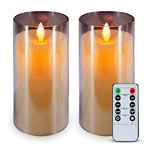 5plots 3 x 6 Grey Flickering Flameless Candles, Unbreakable plexiglass Battery Operated Acrylic LED Pillar Candles with Remote Control and Timer