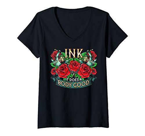 Womens Funny Ink It Does A Body Good Tattoo Artist Pun V-Neck T-Shirt
