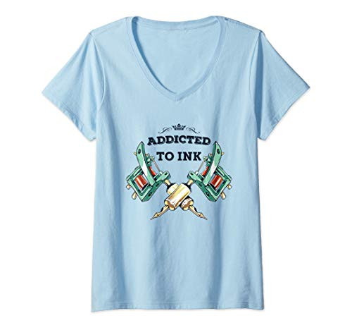 Womens Addictive to Ink Tattoo Art Tattoo Lover Gift V-Neck T-Shirt