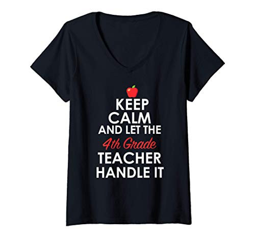 Womens 4th Grade Teacher Handle It Funny Fourth Grade Teacher Gift V-Neck T-Shirt
