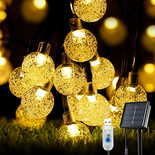 Solar String Light Outdoor, 100 LED 59 FT Solar Globe String Light Waterproof, USB Rechargeable 8 Modes Decorative Crystal Ball String Light for Garden Patio Yard Porch Fence Party Wedding, Warm White Solar String Light Outdoor, 100 LED 59 FT Solar Globe String Light Waterproof, USB Rechargeable 8 Modes Decorative Crystal Ball String Light for Garden Patio Yard Porch Fence Party Wedding, Warm White