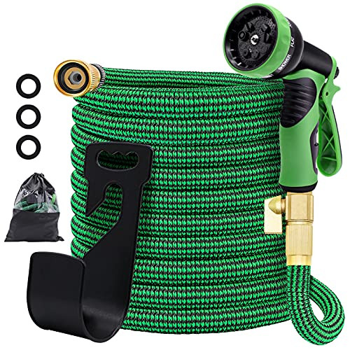 EYOUBE Garden Hose 25FT, 3750D Expandable Garden Hose with 9 Functions Nozzle and Triple Latex Core, lightweight Water Hose with 3/4" Solid Brass Fittings , Easy Storage Kink Free Water Hose -25FT-