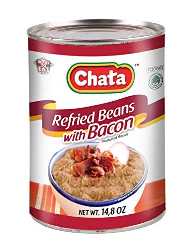 Chata Refried Beans with Bacon Can - Practical  plus Delicious - Ready-to-Eat - No Gluten  plus Preservatives - Keto Friendly - 14.8 Ounce -Pack of 6-