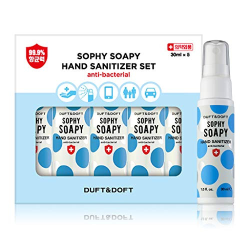DUFT  and  DOFT 5 Pack Sophy Soapy Hand Sanitizer 30ml -1 oz.- - Portable Spray Type Hand Sanitizer with Delightful Fragrance, Made in Korea, Natural Ingredients for Kids to Adult