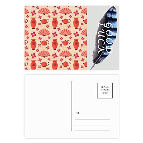 Japan Vase Teapot Fan Sakura Lucky Feather Postcard Set Thanks Card Mailing Side 20pcs
