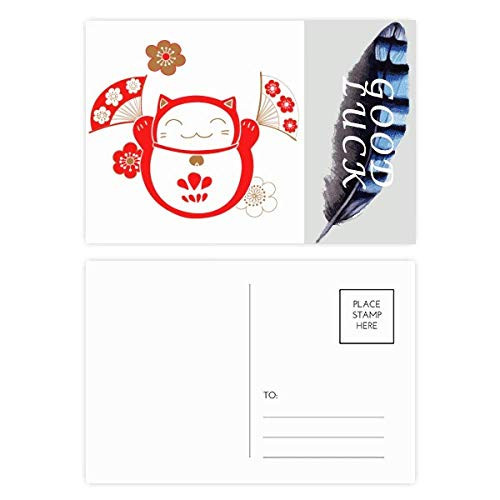 Lucky Fortune Cat Flower Fan Japan Lucky Feather Postcard Set Thanks Card Mailing Side 20pcs
