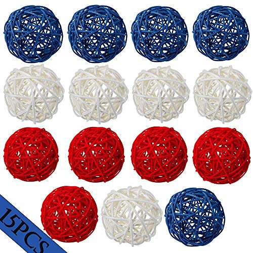 2Inch 15Pcs Small Blue White Red Rattan Ball, Wicker Balls, DIY Vase and Bowl Filler Ornament Decorative Spheres Balls, Perfect for July 4th Patriotic Themed Party Independence Day Memorial Day 2Inch 15Pcs Small Blue White Red Rattan Ball, Wicker Balls, DIY Vase and Bowl Filler Ornament Decorative Spheres Balls, Perfect for July 4th Patriotic Themed Party Independence Day Memorial Day