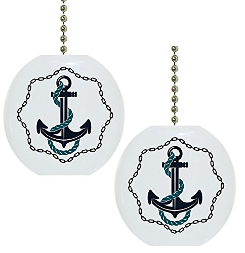 Set of 2 Anchor with Chain Border Nautical Solid Ceramic Fan Pulls