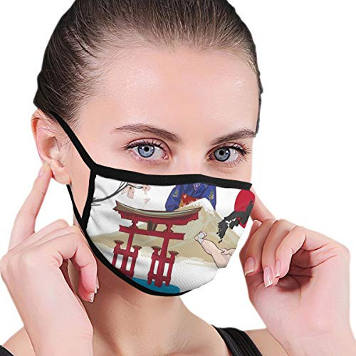 Fashion Activated Carbon mask Japanese Woman Traditional Athlete Hand Fan Ethnic Cultural Icons Asia Illustration Printed Facial decorations for Unisex adults Fashion Activated Carbon mask Japanese Woman Traditional Athlete Hand Fan Ethnic Cultural Icons Asia Illustration Printed Facial decorations for Unisex adults