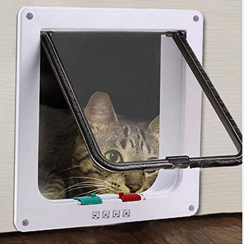 4 Functions ABS Plastic Animal Small Pet Cat Dog Gate Lockable Dog Cat Kitten Door Security Flap Door Pet Supplies in and Out S Dark Brown