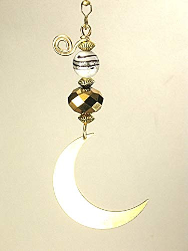 A Big Brass Crescent Moon with Faceted Bronze Glass Ceiling Fan Pull