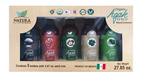 NATURA BIOFOODS Natural flavored blue agave syrup 5 Pack sweetener gluten-free, low glycemic index Chocolate Almond, Coconut, Lime, Irish Cream NATURA BIOFOODS Natural flavored blue agave syrup 5 Pack sweetener gluten-free, low glycemic index Chocolate Almond, Coconut, Lime, Irish Cream