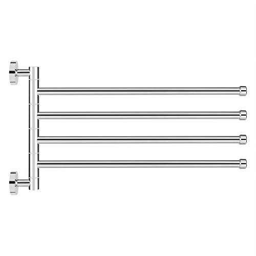 Mumusuki Chrome Stainless Steel Rotating Towel Rack Wall Mounted Bath Rail Hanger Towel Holder 4 Swivel Bars Home Kitchen Bathroom Organizer