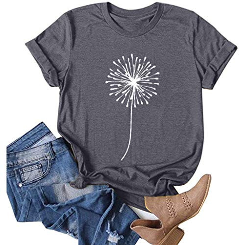 Aniywn Womens Short Sleeve Tops,Womens Loose T-Shirts Casual Printing Short Sleeves O-Neck Blouse Tops Gray
