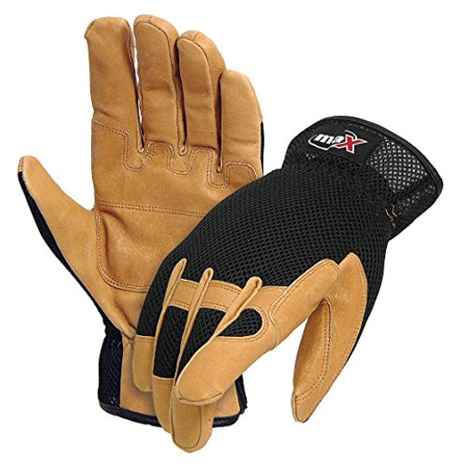 Galeton 9120055-XL Max Extra DP Utility/Mechanics Pigskin Double Palm Work Gloves, XL, Black/Beige